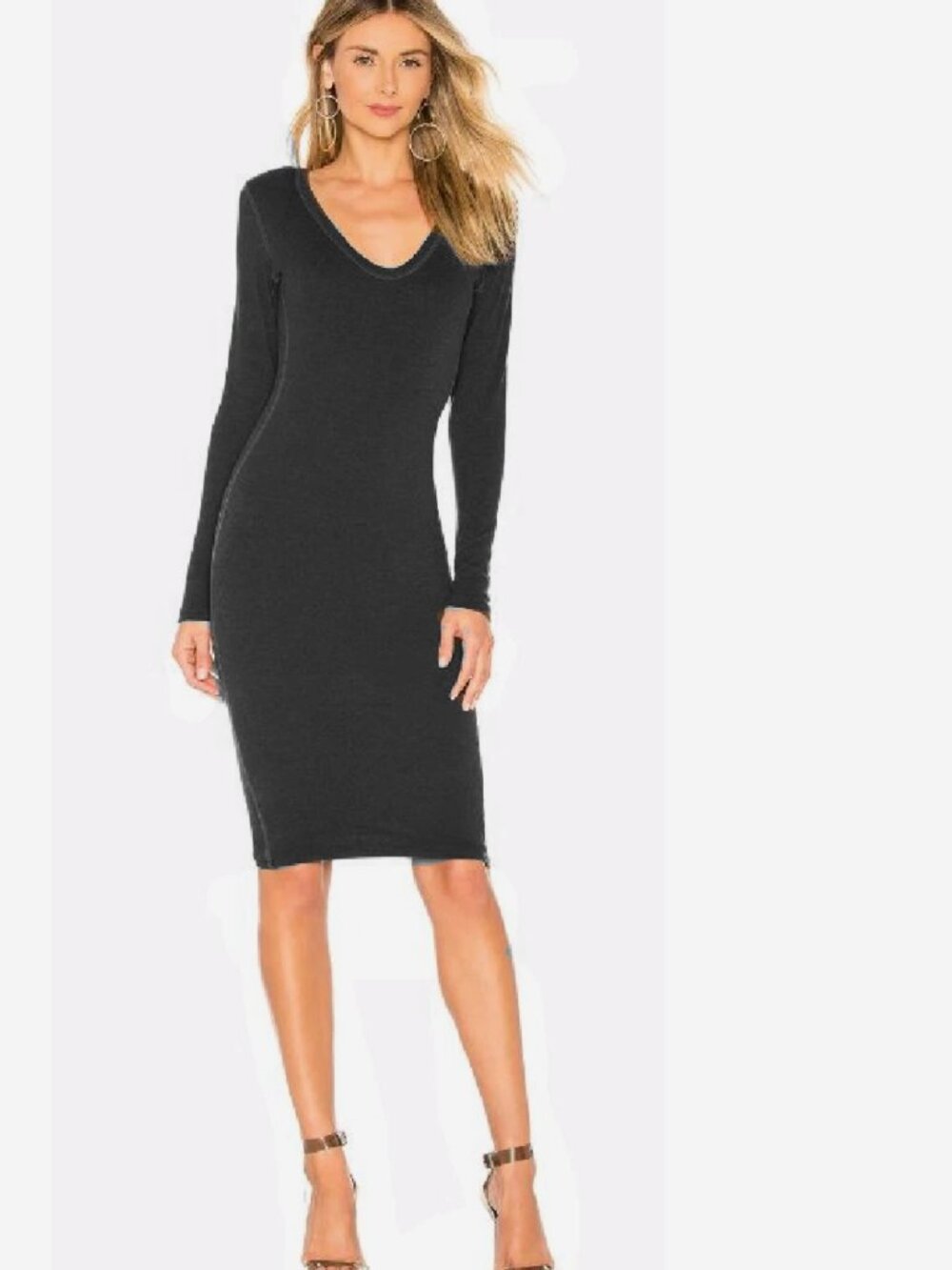 NWT James Perse Black Bodycon Midi Dress Size 1/Small‎